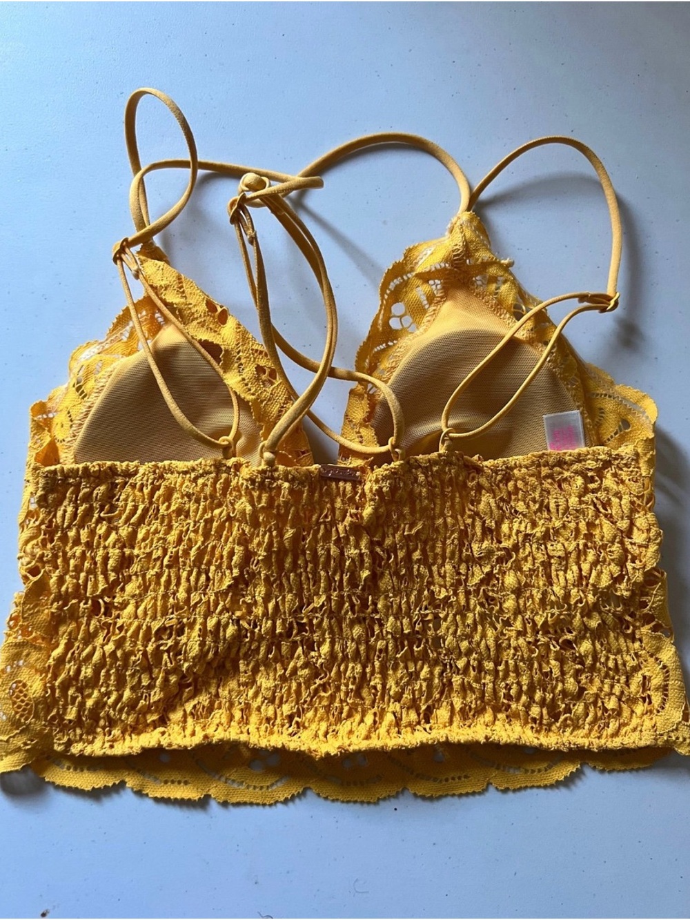 Pink Victoria’s Secret Yellow Lace Bralette Top - Picture 2 of 4